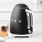 SMEG Electric Kettle with 360˚ swivel base, auto-shutoff, water-level indicators, gentle steam release, and removable limescale filter