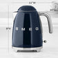 SMEG Electric Kettle with 360-degree swivel base, auto-shutoff, water-level indicators, gentle steam release, and removable limescale filter