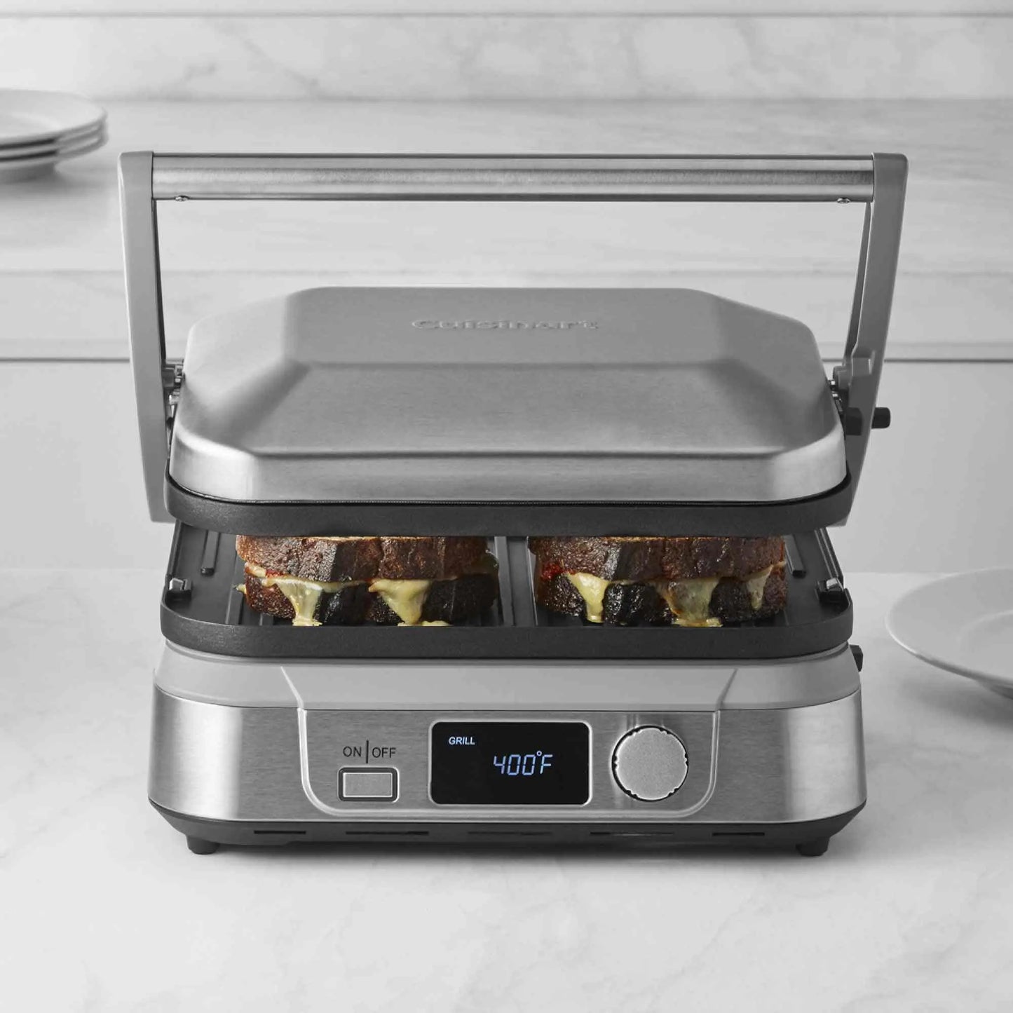 Cuisinart GR-5BWS Electric Griddler FIVE 5-in-1 multifunction kitchen appliance with digital controls and adjustable temperature
