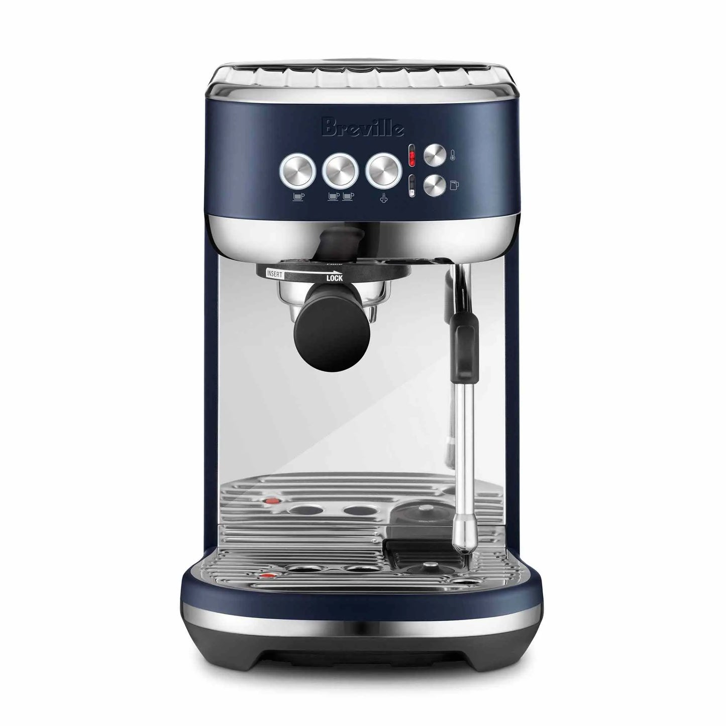 Breville Bambino Plus espresso machine in brushed stainless steel with programmable controls and Thermojet heating system