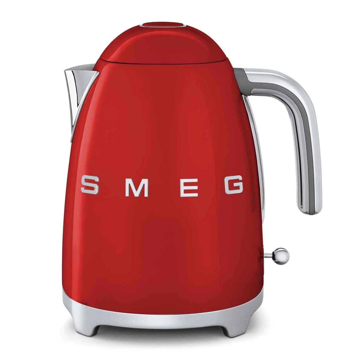 SMEG Electric Kettle with 360-degree swivel base, auto-shutoff, water-level indicators, steam-release lid, and removable limescale filter