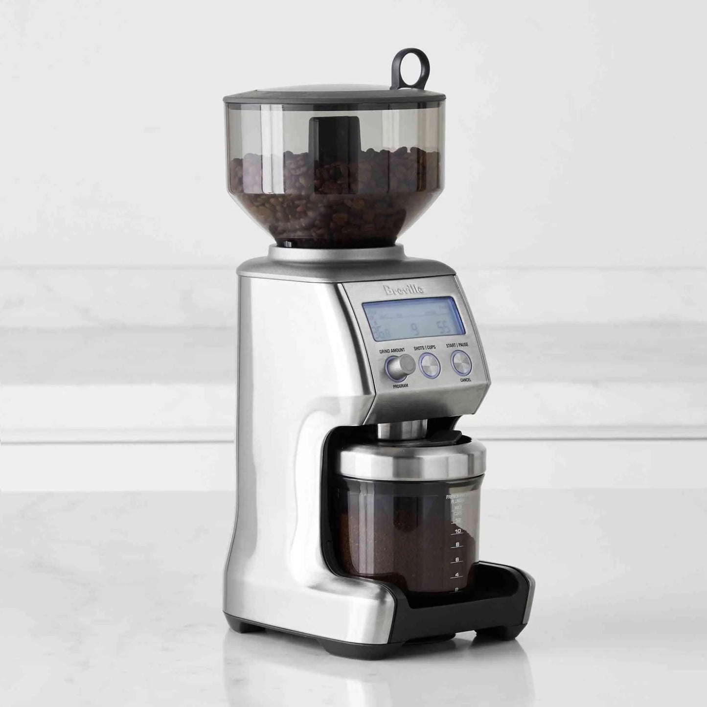 Breville Smart Grinder Pro coffee grinder with stainless steel burrs and LCD screen