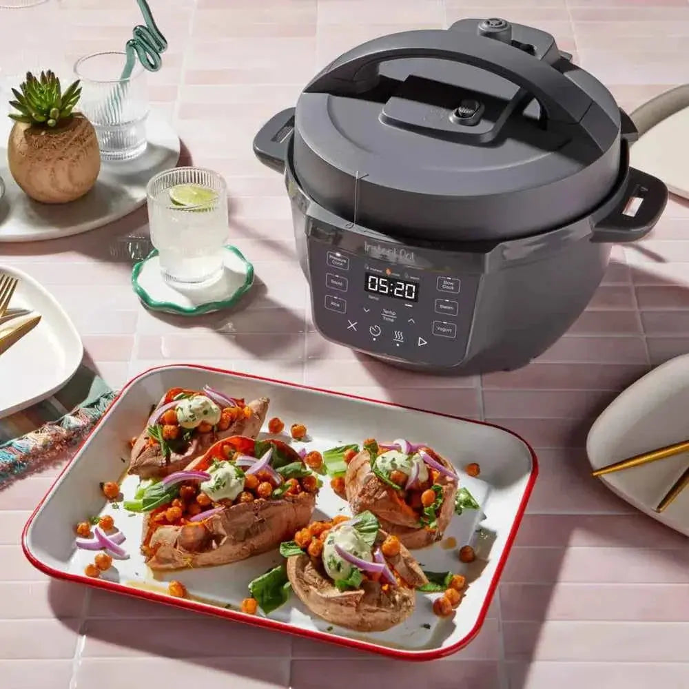 Instant Pot 4qt Rio Mini electric pressure cooker with 7 cooking functions and compact design in truffle finish