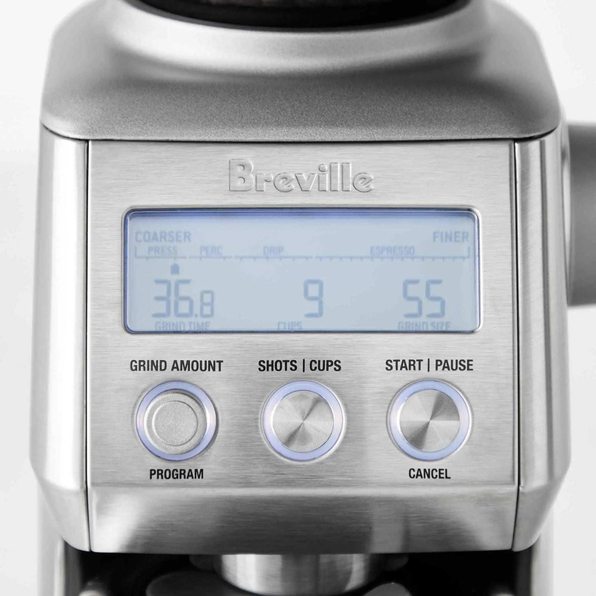 Breville Smart Grinder Pro stainless steel coffee grinder with 60 grind settings and LCD screen