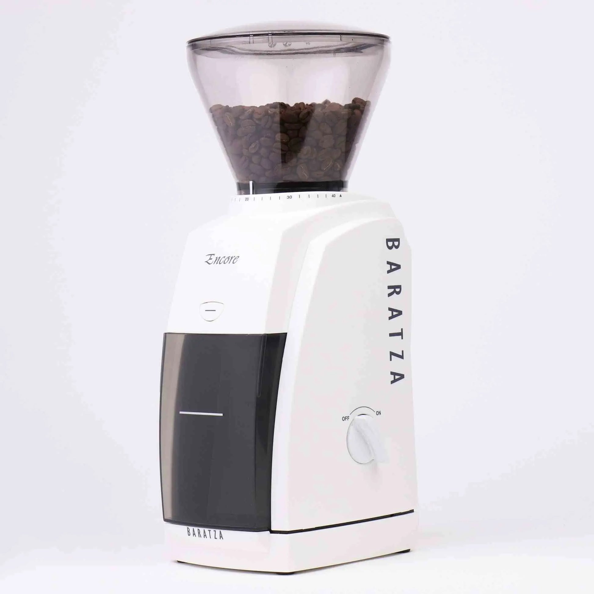 Baratza Encore Conical Burr Coffee Grinder with 40 grind settings and clear grinds bin for precise coffee brewing