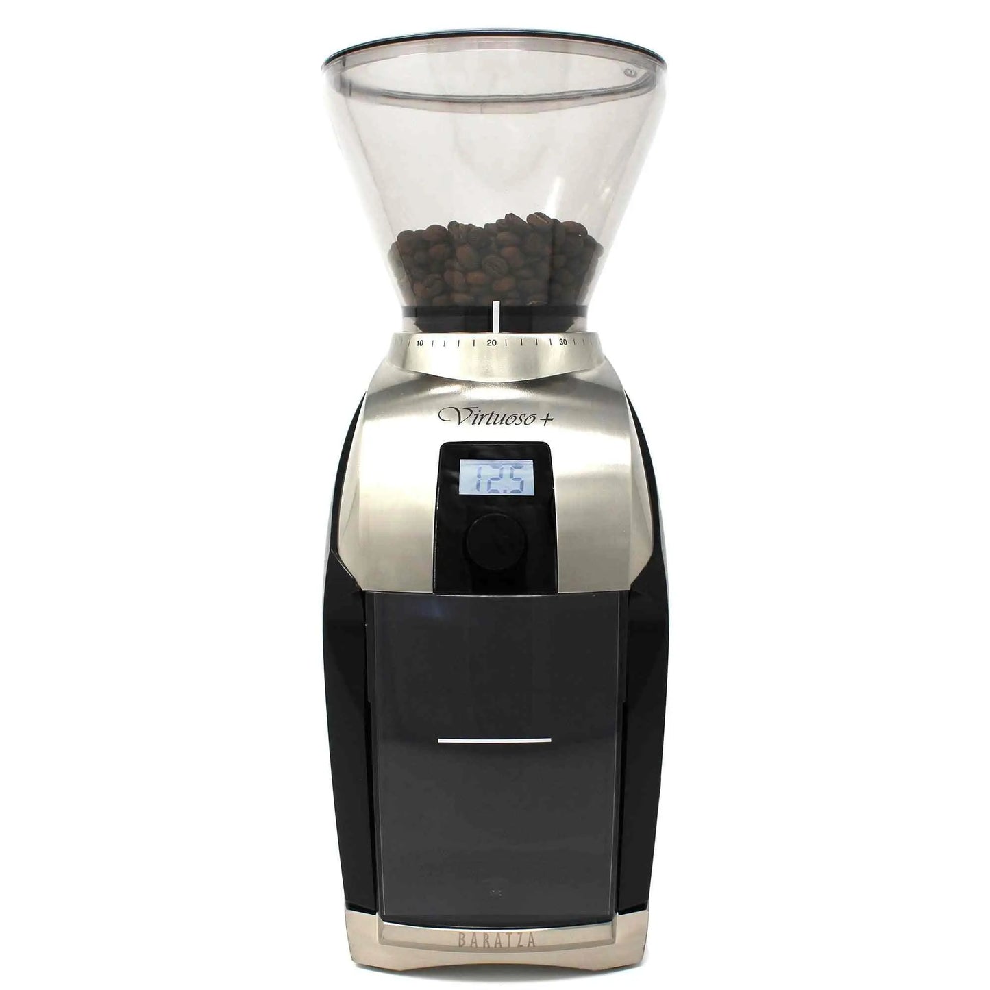 Baratza Virtuoso+ conical burr coffee grinder with digital timer and 40 grind settings