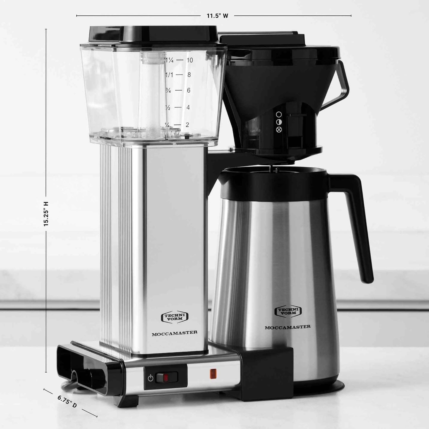 Technivorm Moccamaster KBT manual drip stop coffee maker with thermal carafe and copper heating element