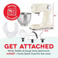 Dash Tilt Head 3.5qt 12-speed cream stand mixer with stainless steel bowl and attachments