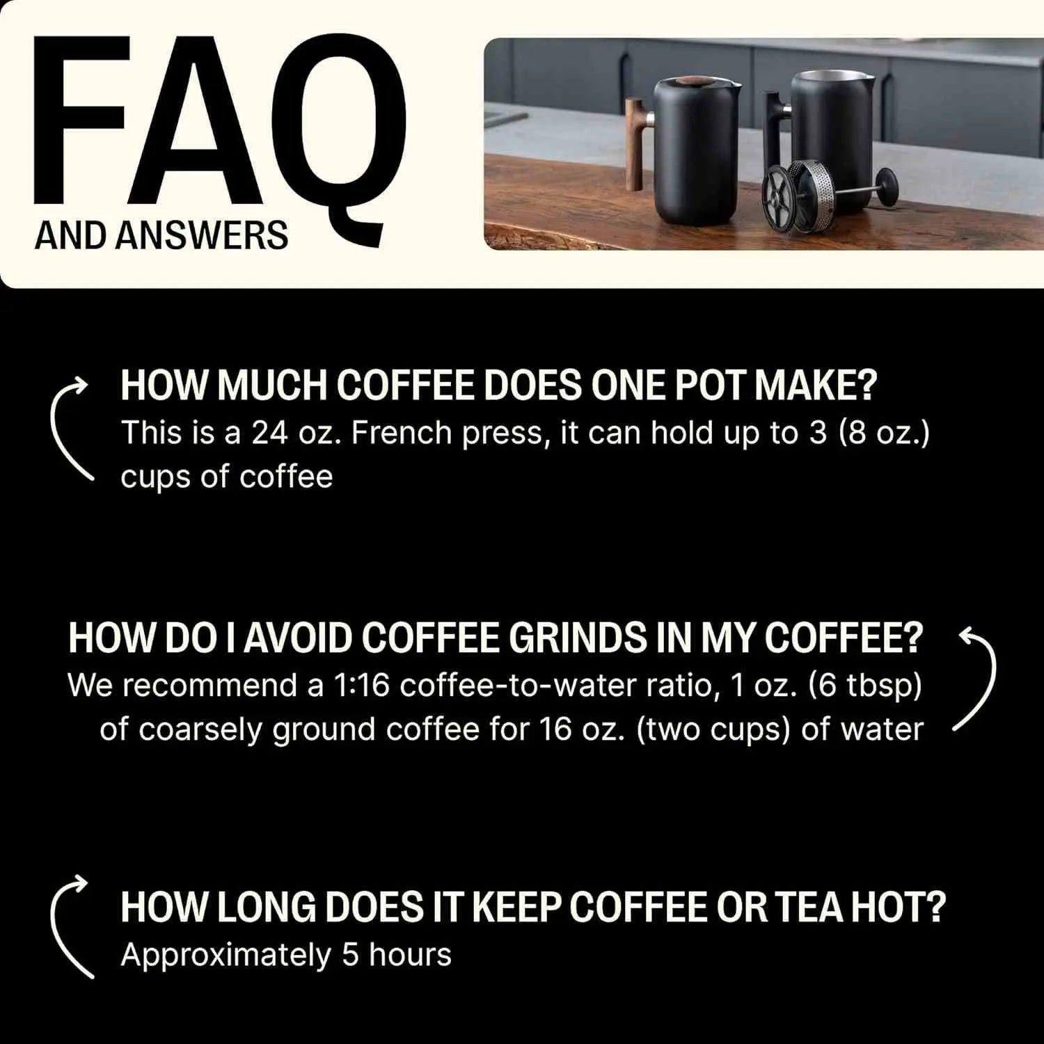 Fellow Clara Insulated Coffee Maker stainless steel French press with enhanced filtration and 24 oz carafe