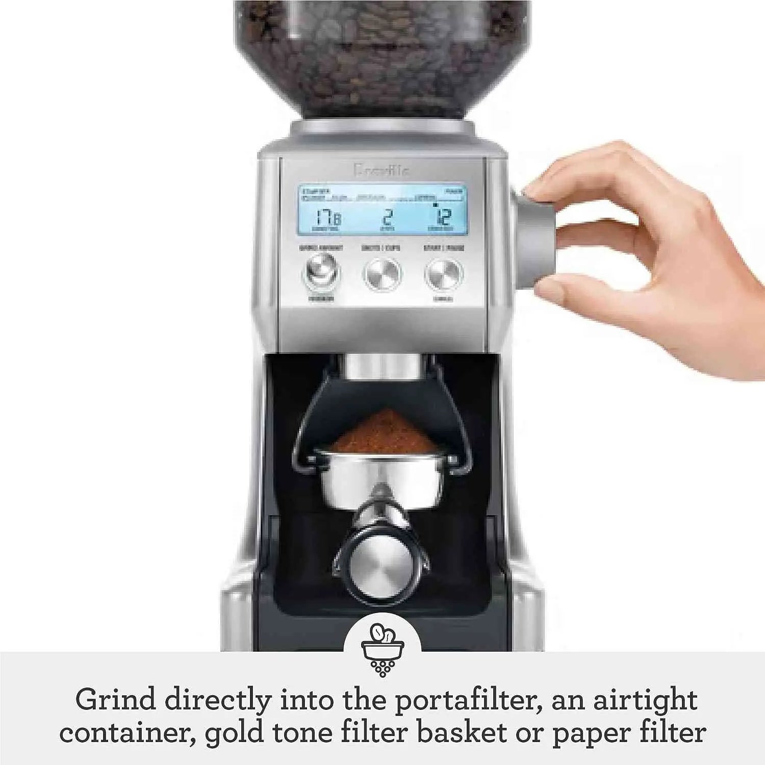 Breville Smart Grinder Pro stainless steel coffee grinder with 60 adjustable grind settings and LCD display